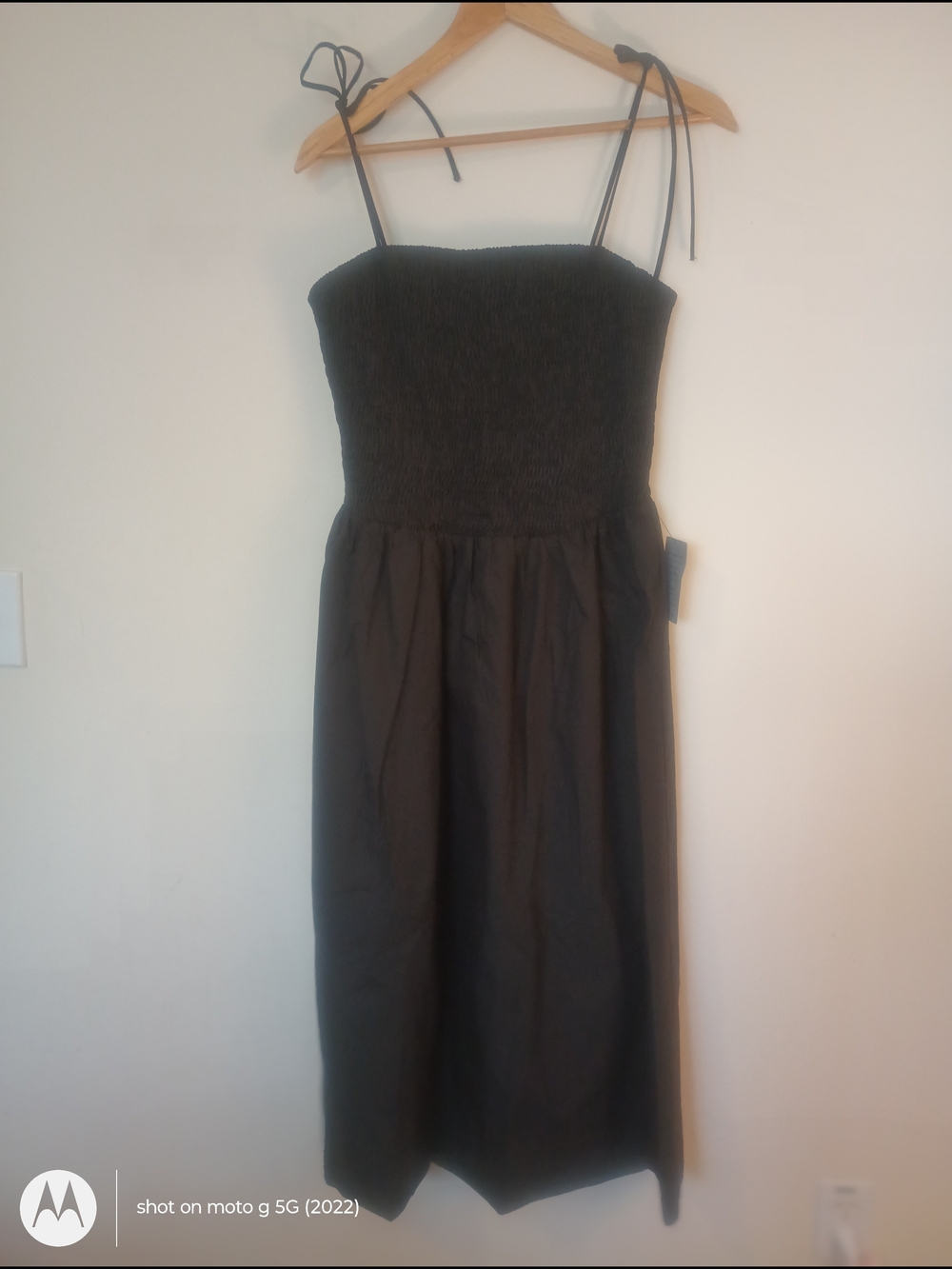 ASTR The Label Black Smocked Midi Dress with Tie Straps Size L